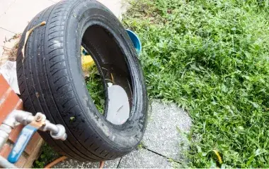 water in a tire outside a house